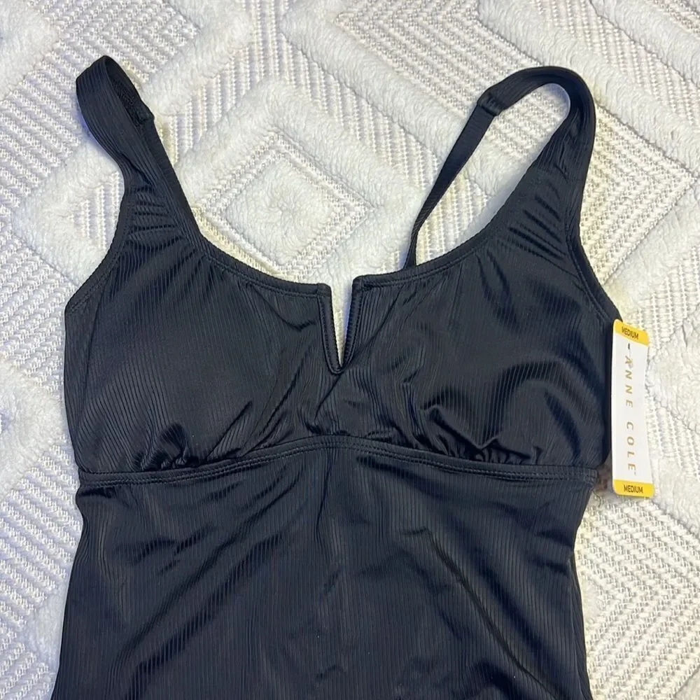 Anne Cole - Square Neck Ribbed Texture One Piece Swimsuit